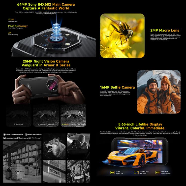 Ulefone Armor X32 Pro 5G, 8GB+256GB, Night Vision, IP68/IP69K Rugged Phone, 5.65 inch Android 14 MediaTek Dimensity 6300 Octa Core, Network: 5G, NFC, OTG, Armor X32 Pro 5G Ulefone Armor X32 Pro 5G, 8GB+256GB, Night Vision, IP68/IP69K Rugged Phone, 5.65 inch Android 14 MediaTek Dimensity 6300 Octa Core, Network: 5G, NFC, OTG, Armor X32 Pro 5G